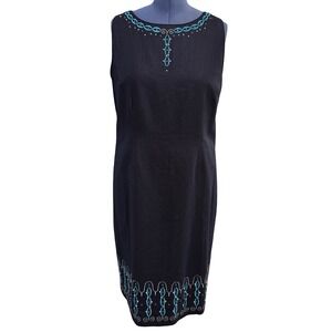 Sag Harbor Linen Sheath Dress Size 18 Embroidered Career‎ Cocktail Party NEW
